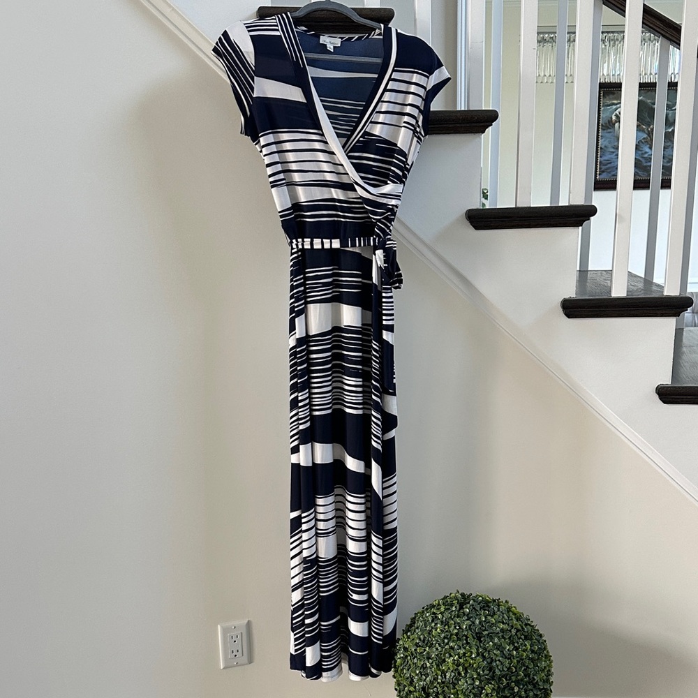 Olivia Matthews Navy and White Striped Maxi Dress